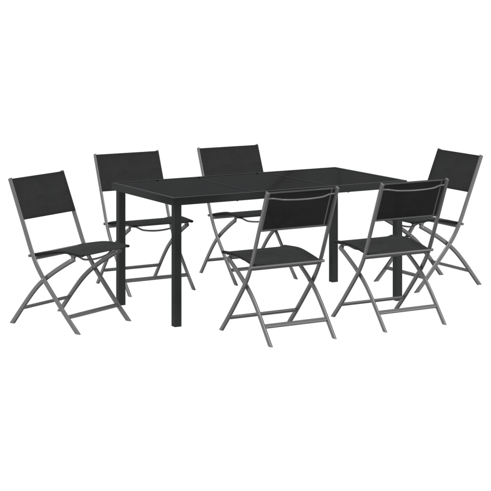 Set de Dining pentru Grădină 7 Piese Negru Textil și Oțel - 1 | YEO