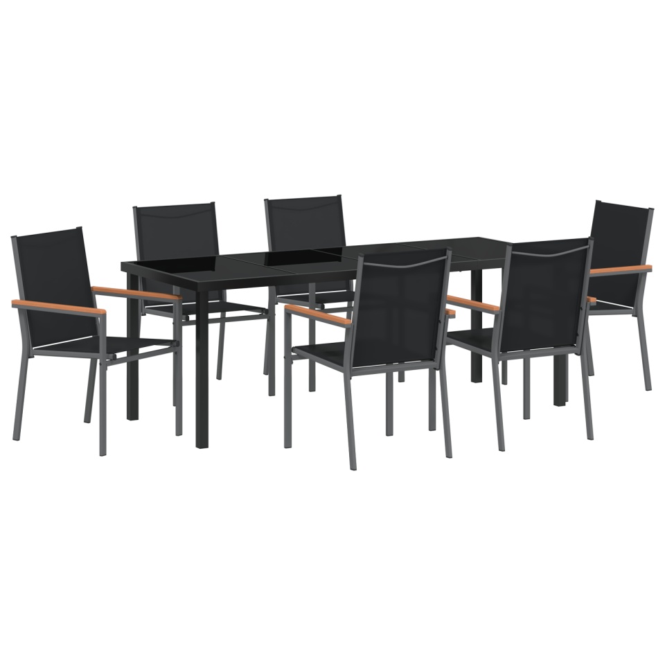 Set de dining pentru grădină 7 piese Negru Textilenă și Oțel - 1 | YEO