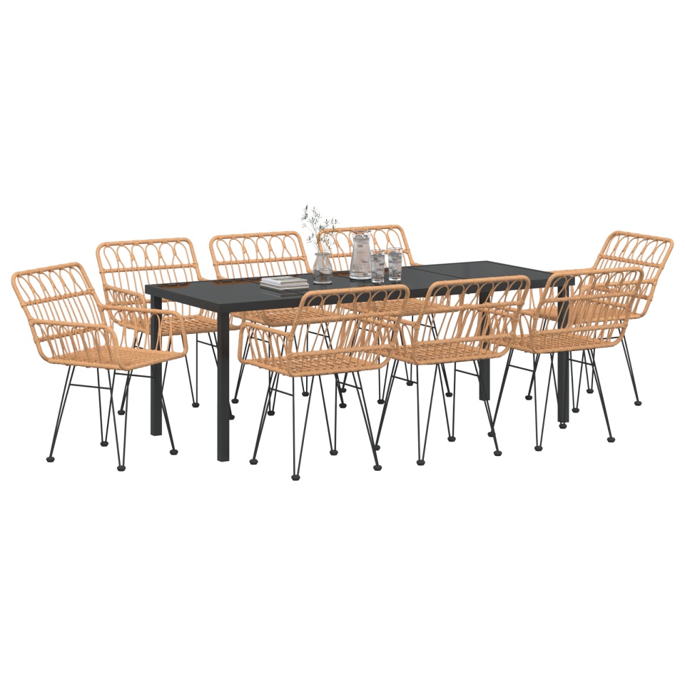 Set de Dining pentru Grădină 9 Piese Maro Poliratan - 2 | YEO