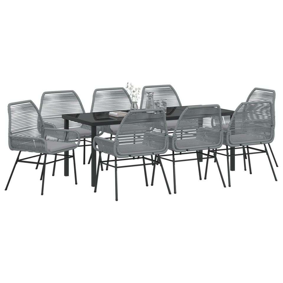 Set de Dining pentru Grădină cu 9 Piese cu Pernițe Gri Poliratan - 2 | YEO