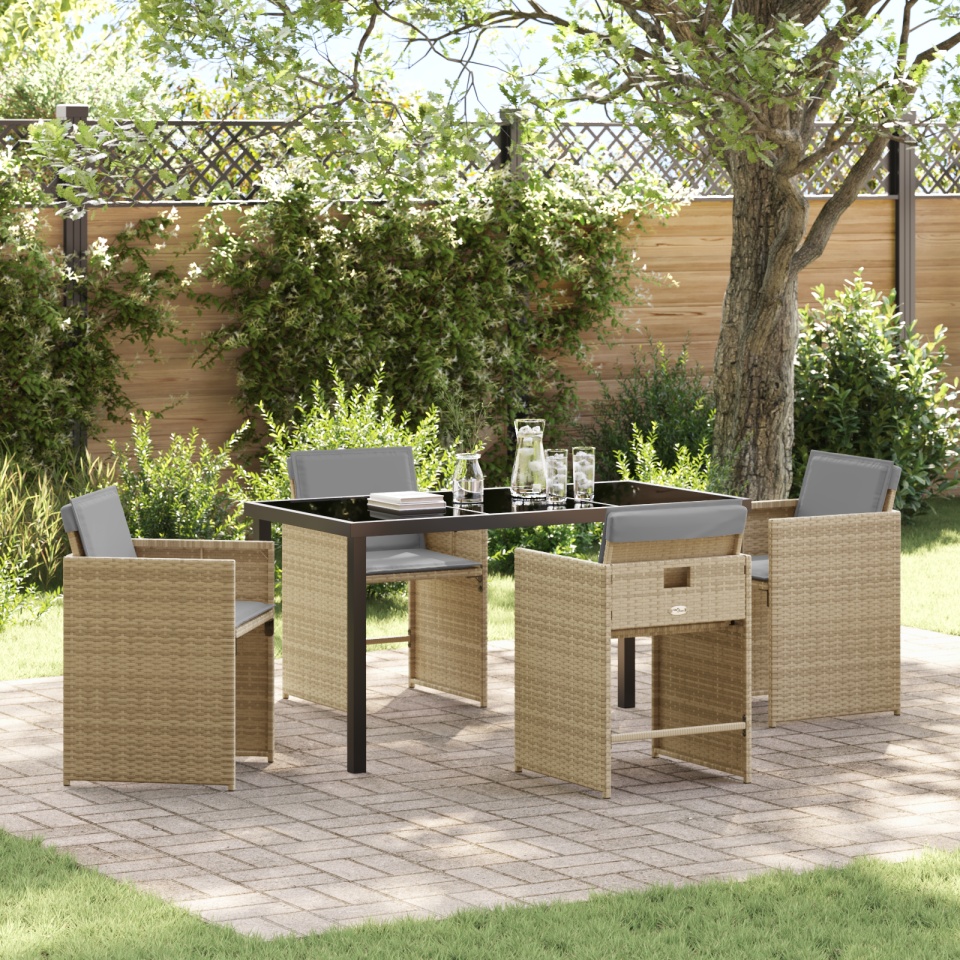 Set de dining pentru grădină de 5 piese cu perne Bej Ratan Poli