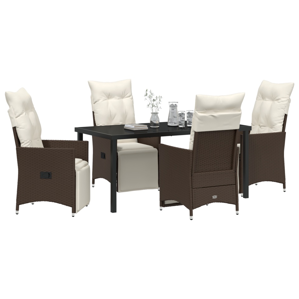 Set de dining pentru grădină de 5 piese cu perne maro din poliratan - 2 | YEO