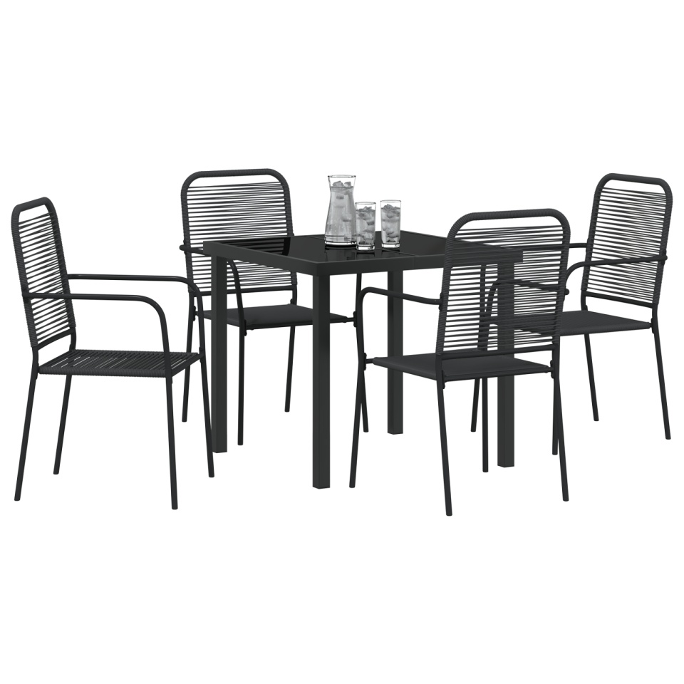 Set de dining pentru grădină de 5 piese Negru Sfoară de bumbac și Oțel - 2 | YEO
