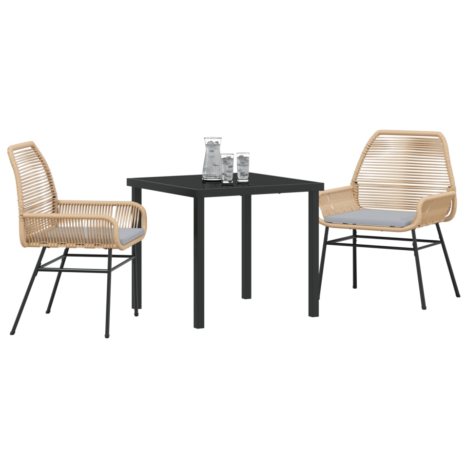 Set de Dining pentru Grădină din 3 Piese cu Pernă Maro din Ratan PE - 2 | YEO