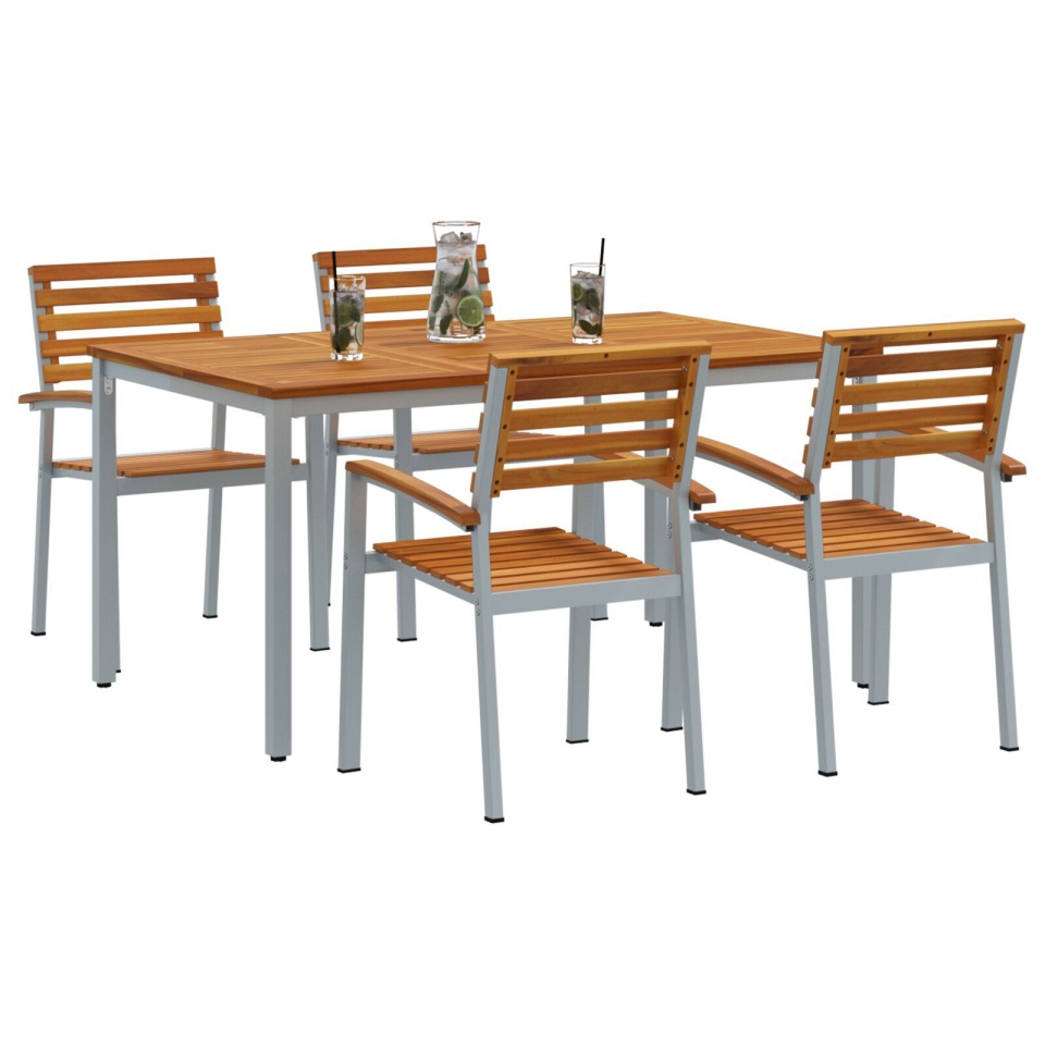 Set de dining pentru grădină din 5 piese, lemn solid de acacia și metal - 2 | YEO