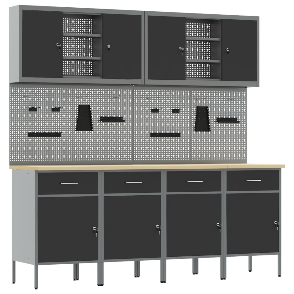 Set de dulap de lucru și panou cu cârlige 10 piese Negru MDF și metal - 1 | YEO