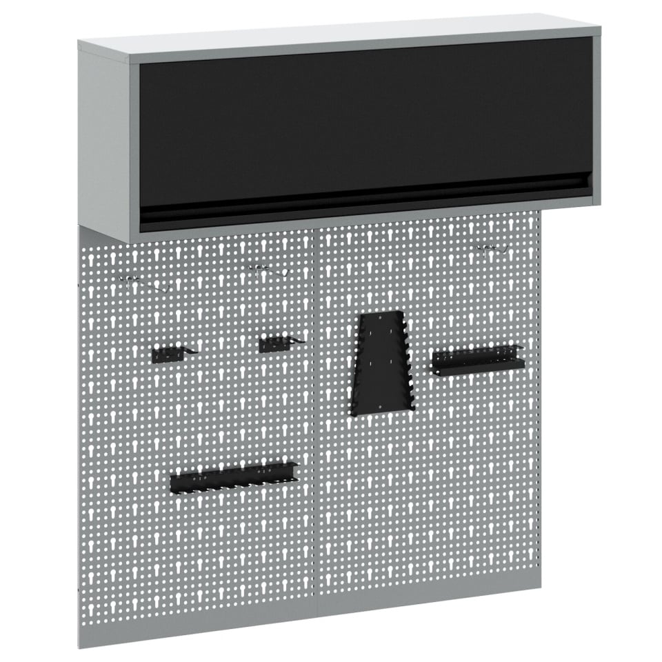 Set de Dulap pentru Unelte și Panou Organizer 3 Piese Montat pe Perete Metal Negru - 1 | YEO