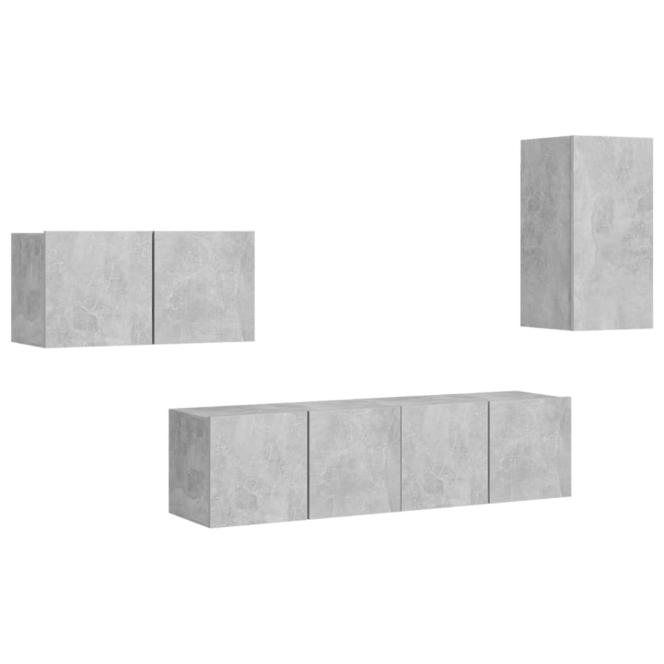 Set de dulapuri TV, 4 piese, gri beton, lemn prelucrat - 1 | YEO