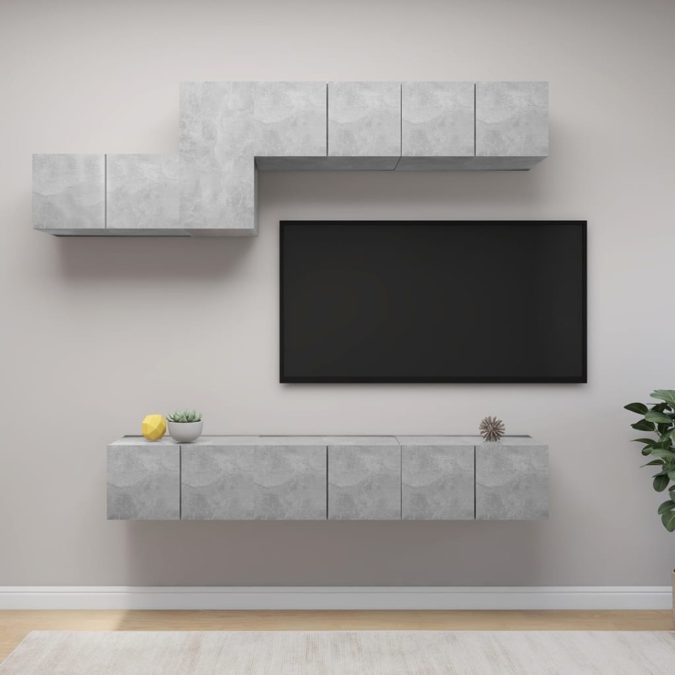 Set de dulapuri TV, 7 piese, gri beton, lemn prelucrat