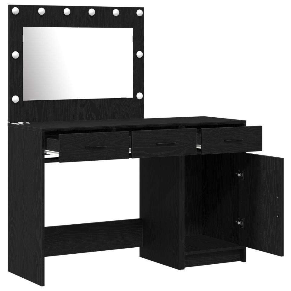 Set de Masă de Toaletă 2 Piese cu LED Negru din Lemn Ingineresc - 3 | YEO