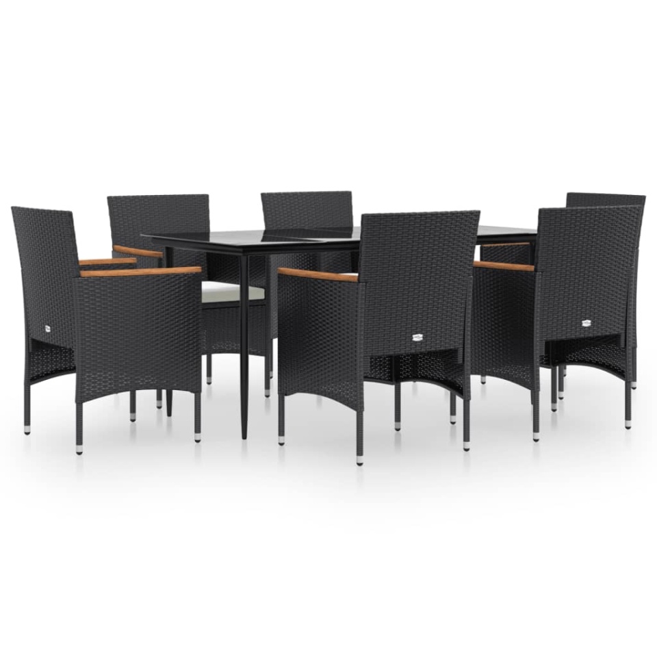 Set de masă pentru grădină, 7 piese, cu perne, negru - 1 | YEO