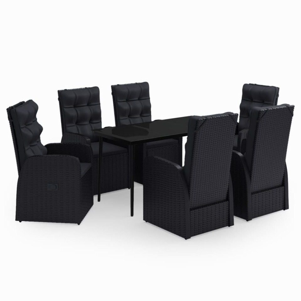 Set de masă pentru grădină, 7 piese, cu perne, negru - 1 | YEO