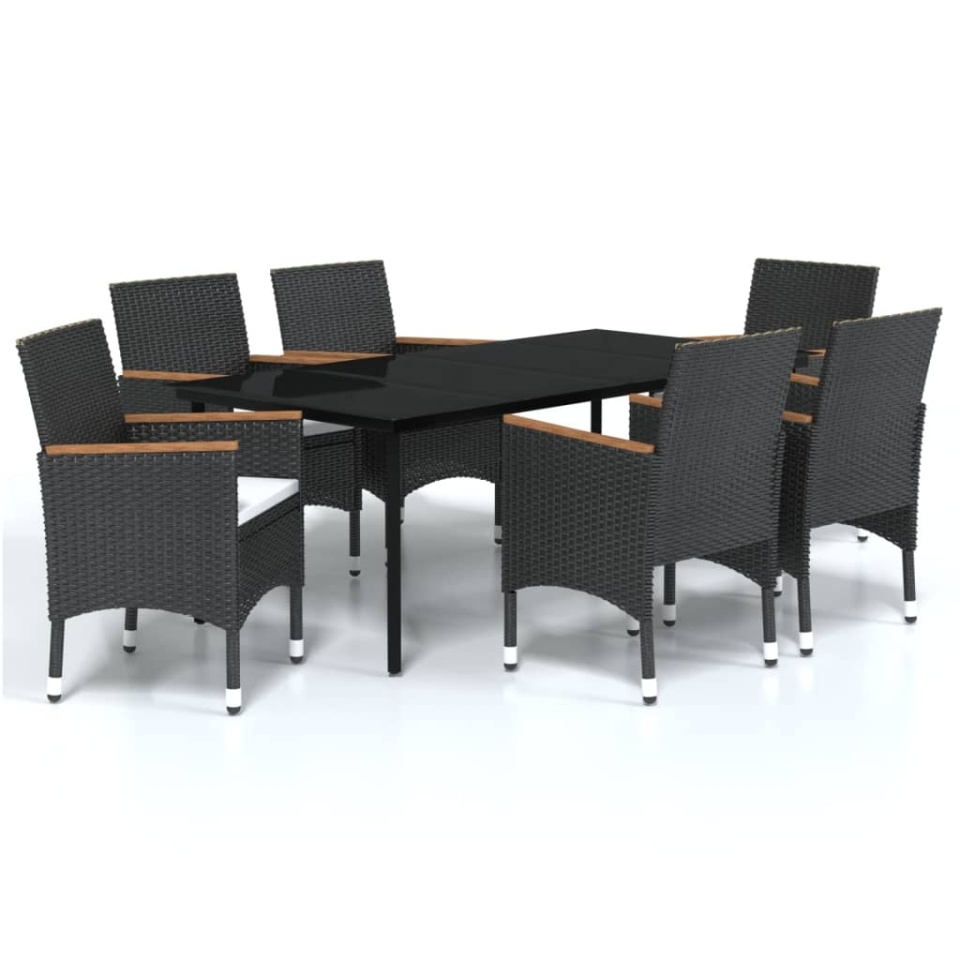 Set de masă pentru grădină, 7 piese, cu perne, negru - 1 | YEO