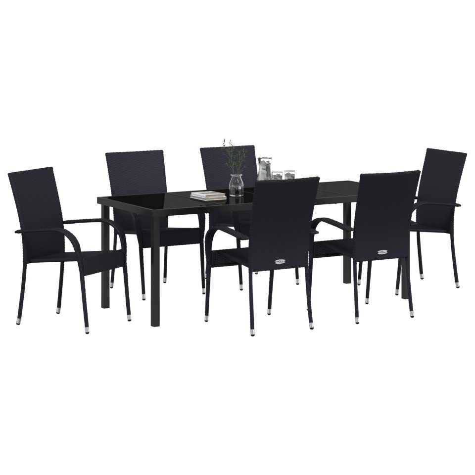 Set de masă pentru grădină 7 piese Poliratan negru - 2 | YEO