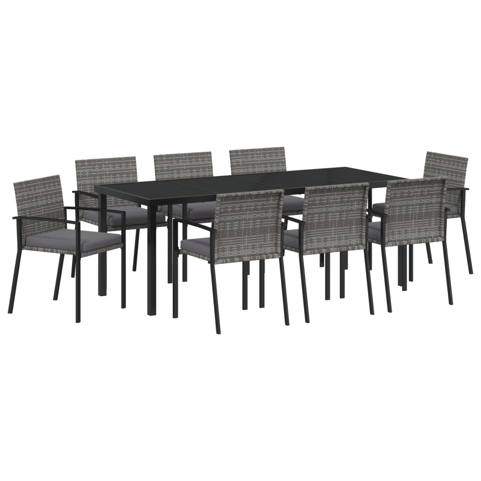 Set de mese de grădină 9 piese gri rattan polimeric - 1 | YEO