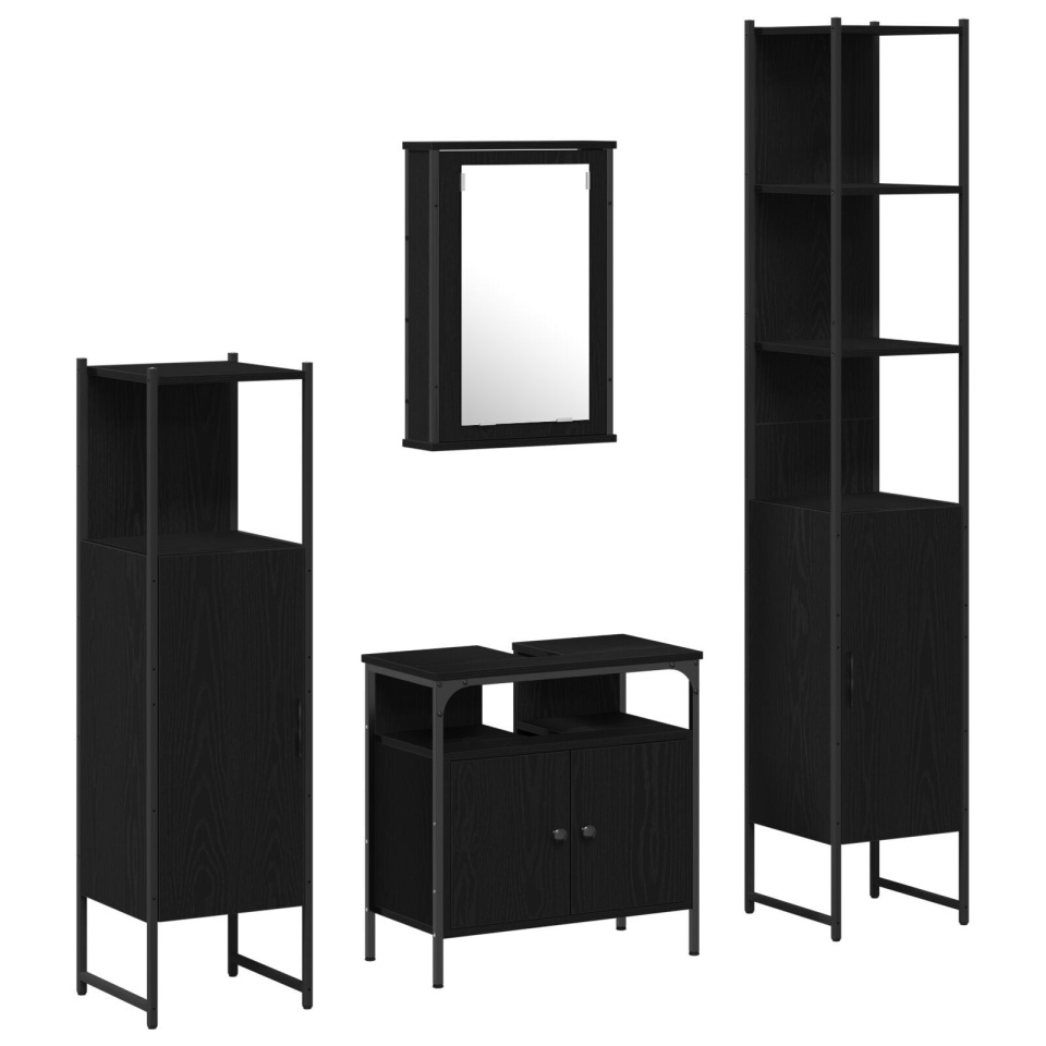 Set de Mobilă pentru Baie 4 Piese Stejar Negru Lemn Laminat - 1 | YEO