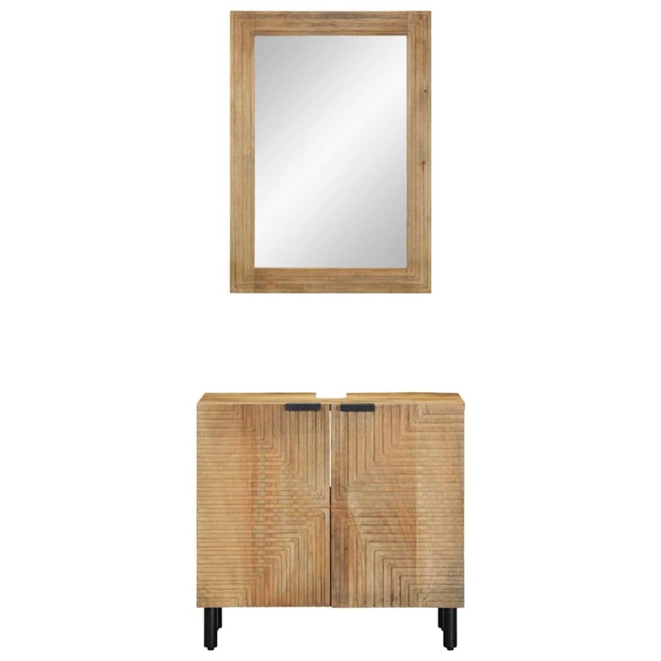 Set de mobilier de baie 2 piese din lemn masiv de mango maro