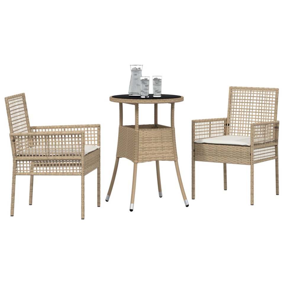 Set de Mobilier de Dining Set de 3 Bej Ratan, Metal Durabil - 2 | YEO