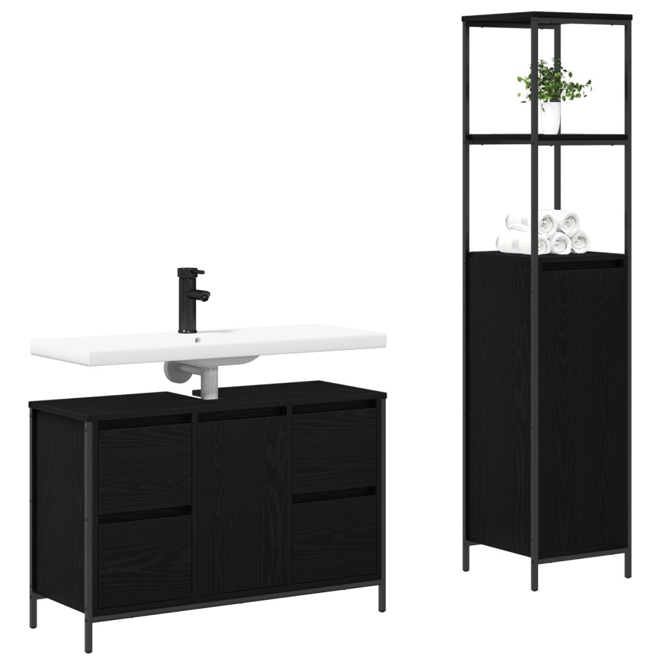 Set de mobilier pentru baie 2 piese din lemn ingineresc, stejar negru - 2 | YEO