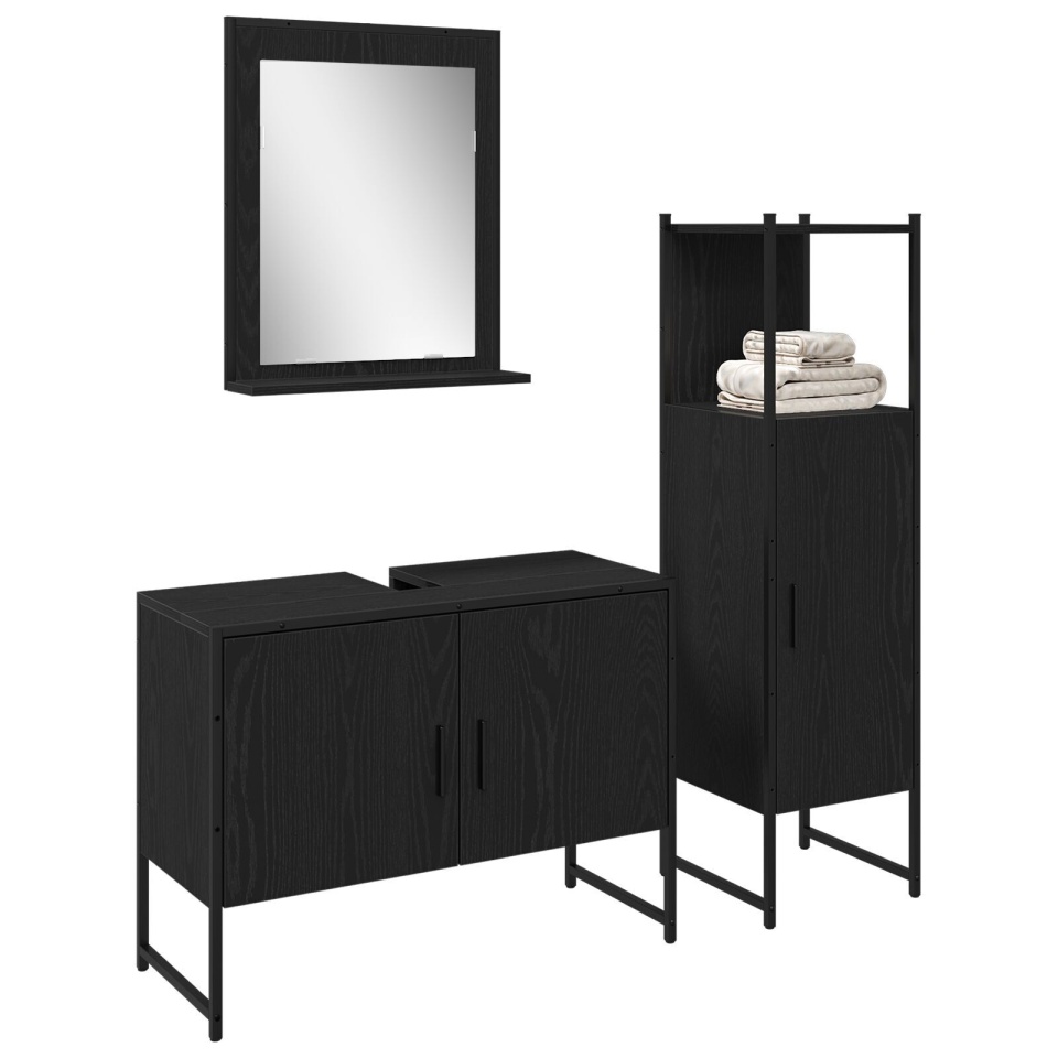 Set de Mobilier pentru Baie 3 Piese Negru Stejar Lemn Prelucrat - 2 | YEO