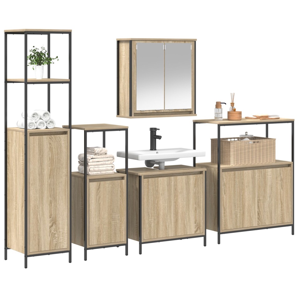 Set de mobilier pentru baie , 5 piese din lemn prelucrat, culoare stejar sonoma - 2 | YEO