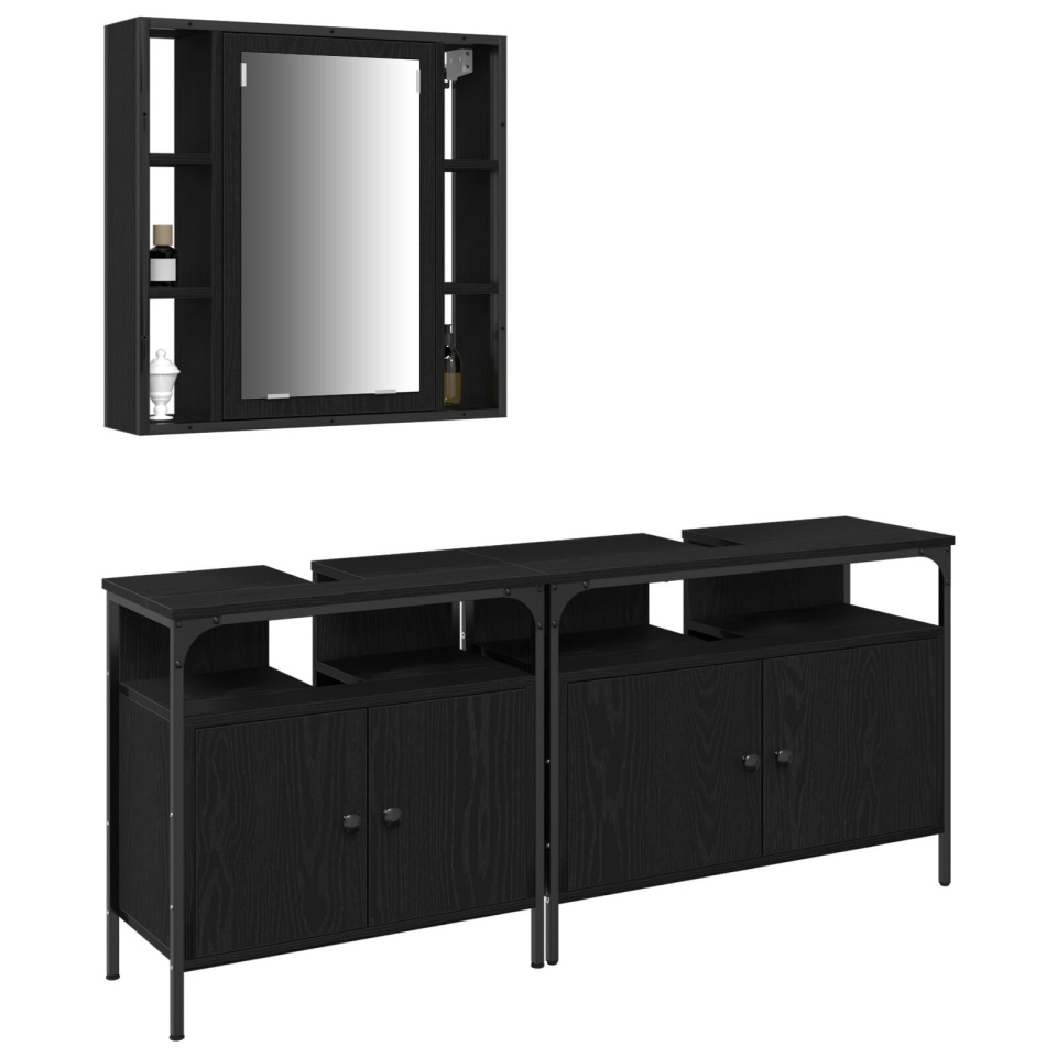 Set de mobilier pentru baie din 3 piese, lemn ingineresc, stejar negru - 2 | YEO