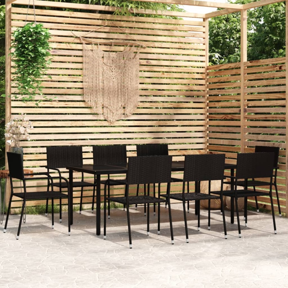 Set de mobilier pentru grădină, 9 piese, negru