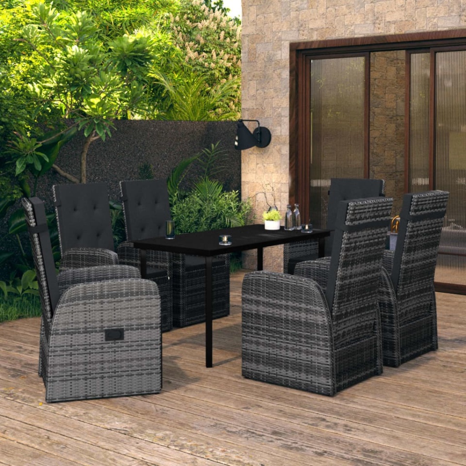 Set de mobilier pentru grădină, cu perne, 7 piese, gri