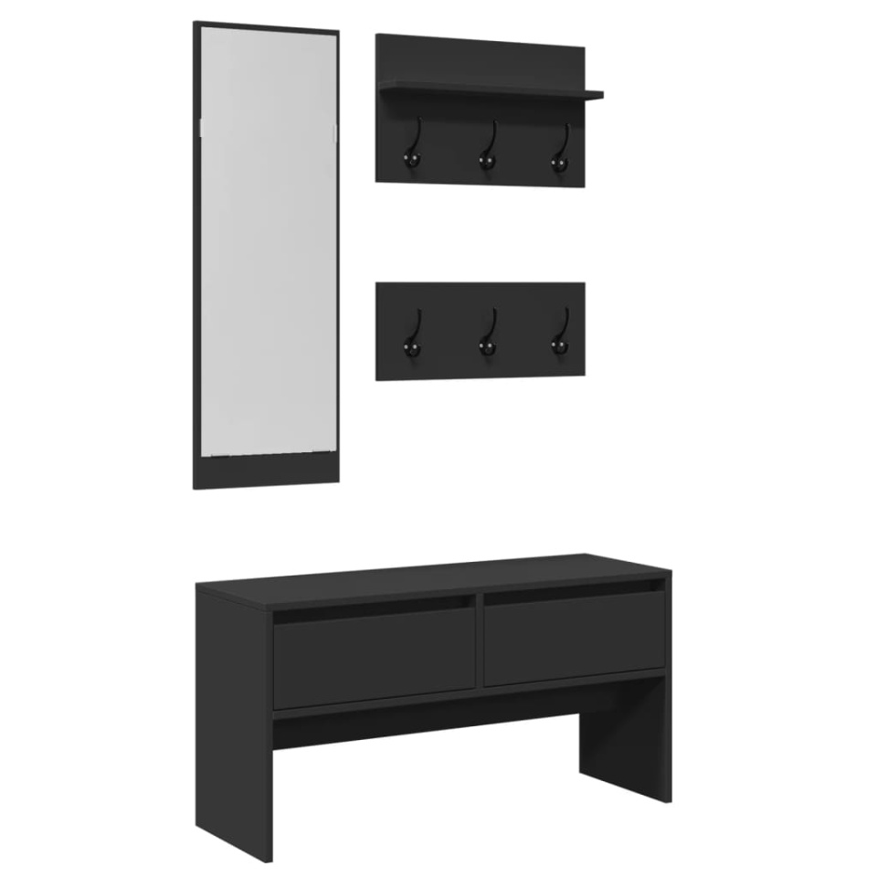 Set de mobilier pentru hol, 4 piese, negru, lemn prelucrat - 1 | YEO