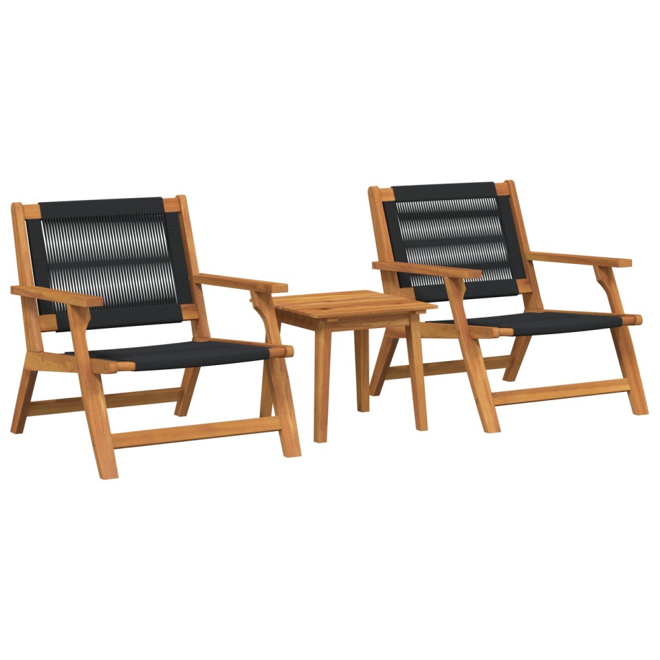 Set de scaune pentru grădină cu masă, 3 piese, negru, din lemn masiv de acacia - 1 | YEO
