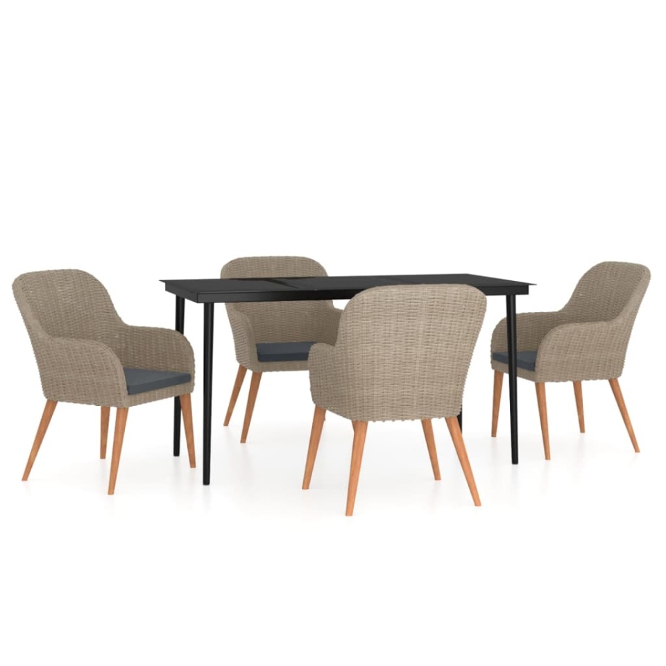 Set de servit masa pentru grădină, 5 piese, cu perne, maro - 1 | YEO