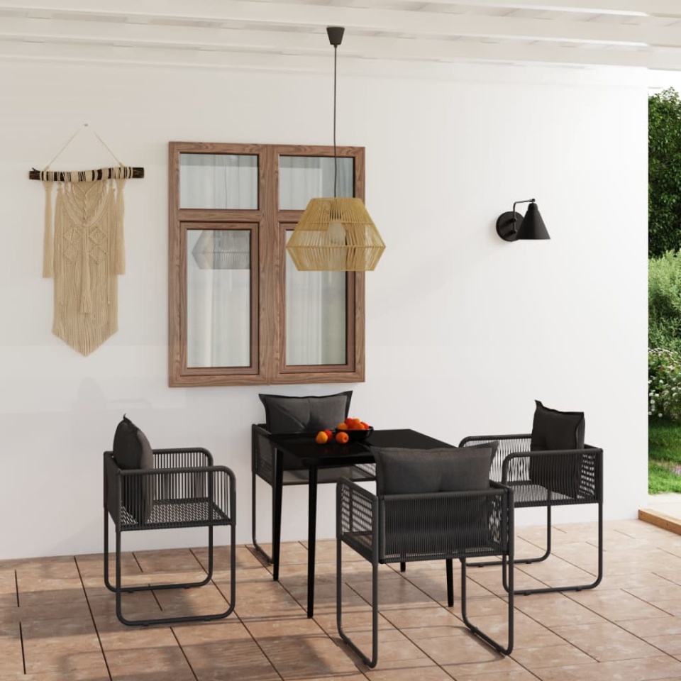 Set de servit masa pentru grădină, 5 piese, negru