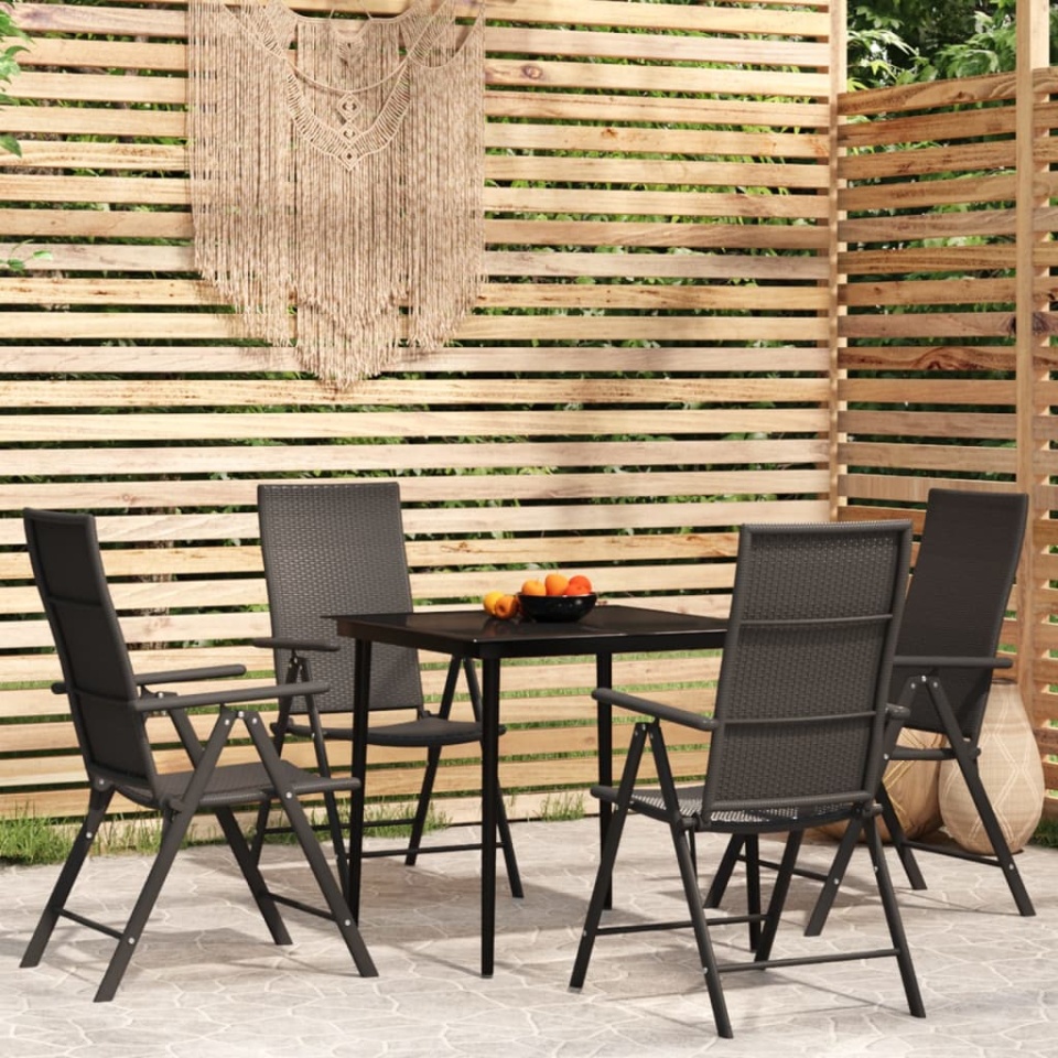 Set de servit masa pentru grădină, 5 piese, negru