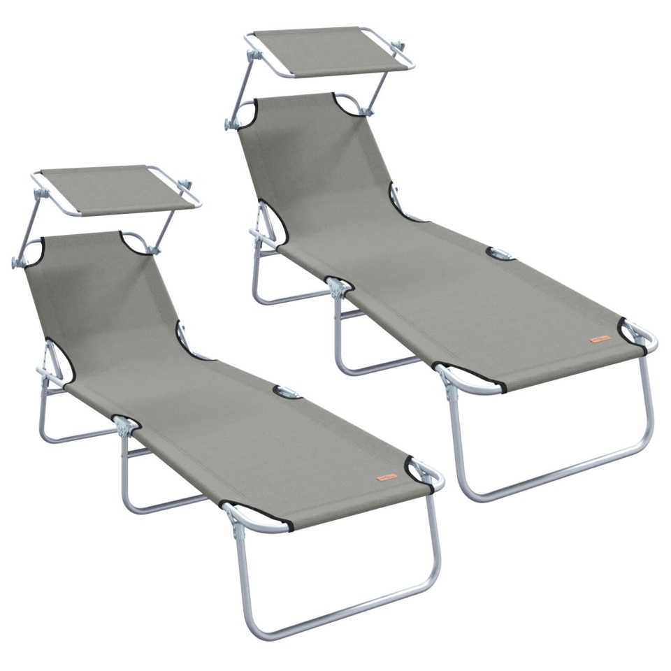 Set de șezlonguri pliabile 2 pcs cu copertină gri din țesătură Oxford 600D - 1 | YEO