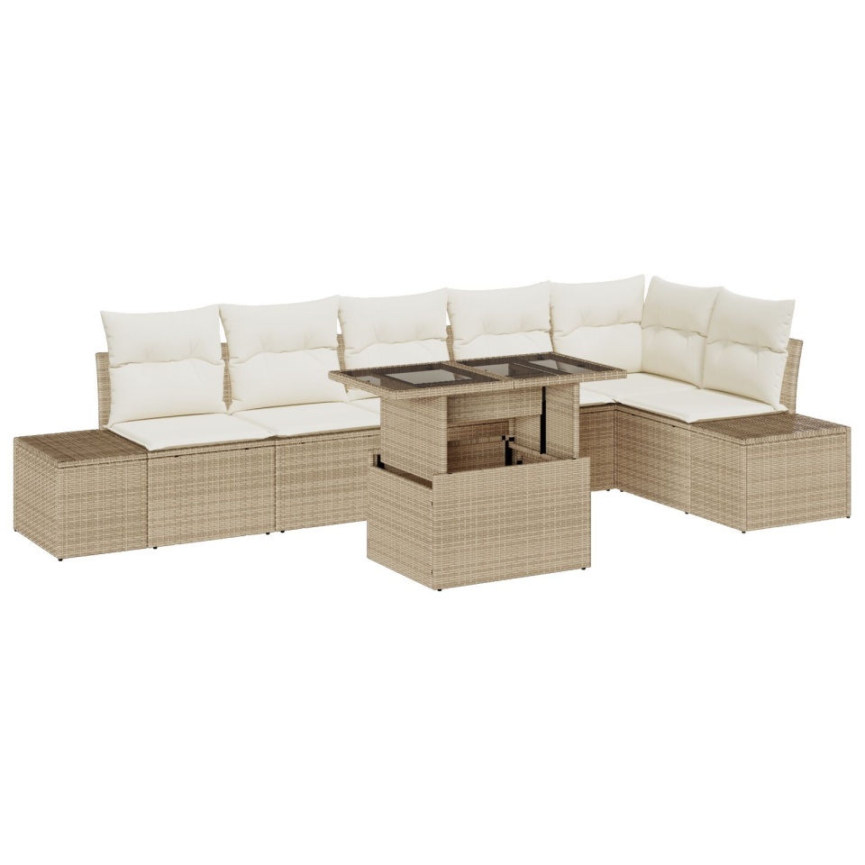 set de sofa de grădină cu perne în bej din ratan poli - 1 | YEO