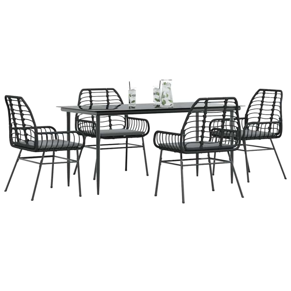 Set de sufragerie de grădină 5 piese neagră Sticlă Poly Rattan