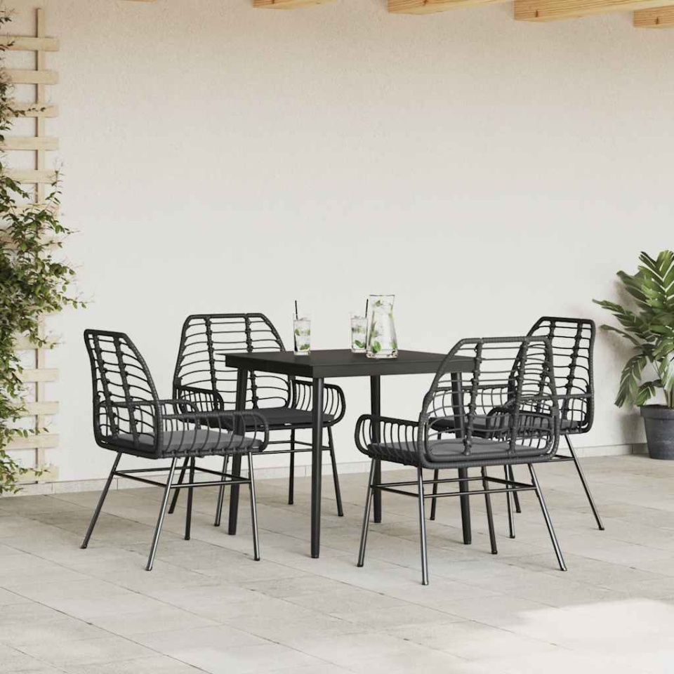 Set de sufragerie de grădină 5 piese neagră Sticlă Poly Rattan - 2 | YEO