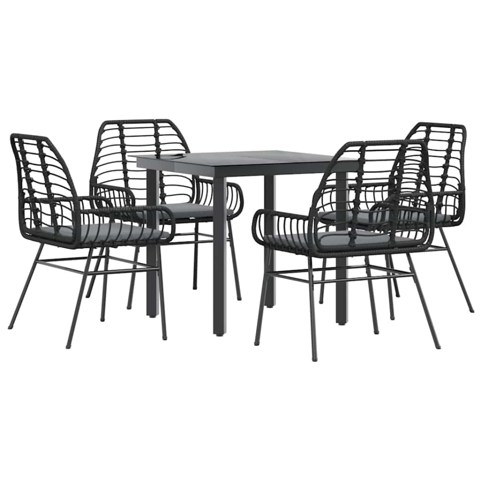 Set de sufragerie de grădină 5 piese neagră Sticlă Poly Rattan - 1 | YEO