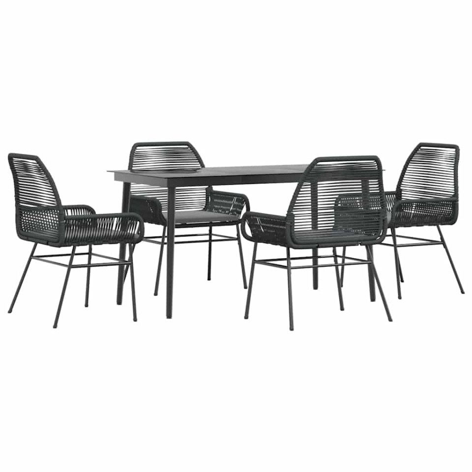 Set de sufragerie de grădină 5 piese neagră Sticlă Poly Rattan - 1 | YEO