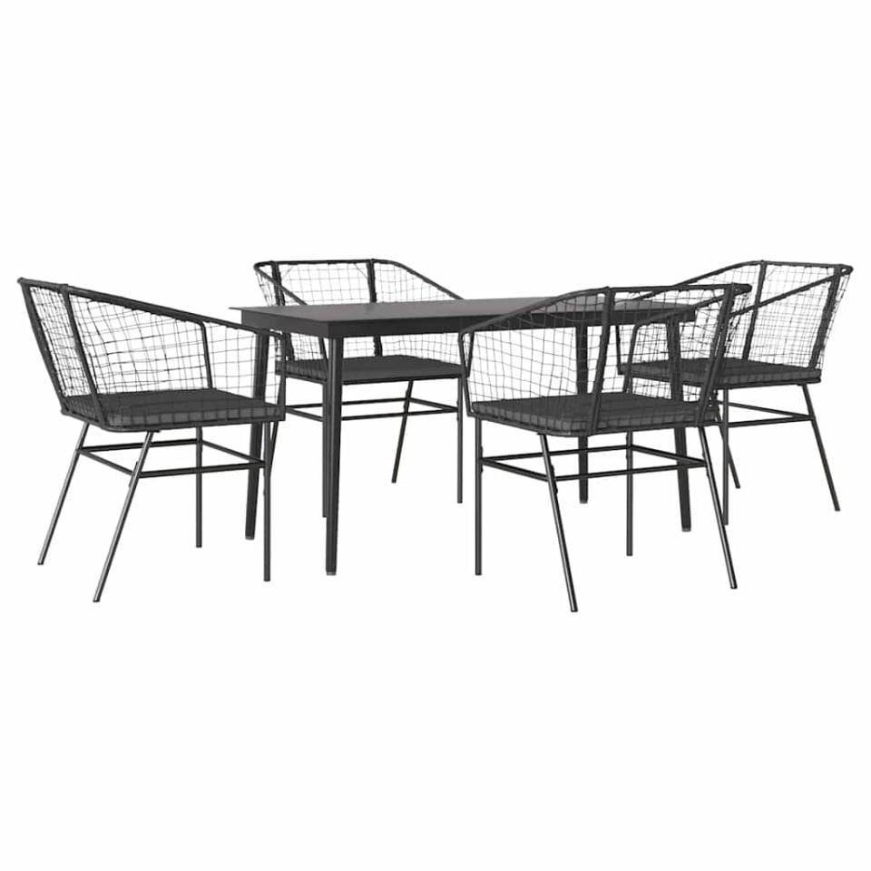 Set de sufragerie de grădină 5 piese neagră Sticlă Poly Rattan - 1 | YEO