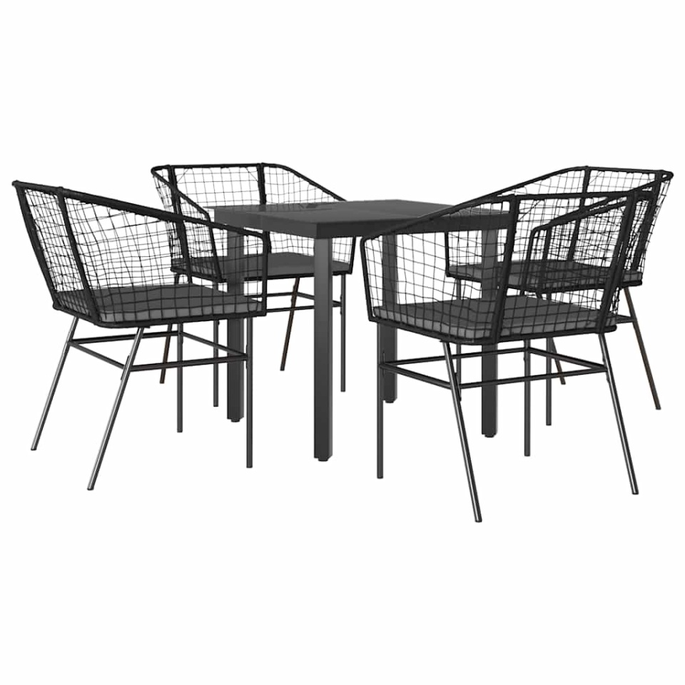 Set de sufragerie de grădină 5 piese neagră Sticlă Poly Rattan - 1 | YEO