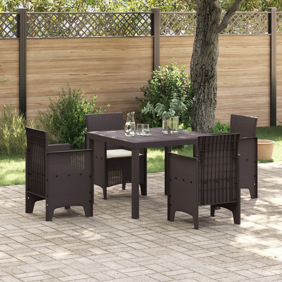 Set dining grădină cu perne maro poli ratan