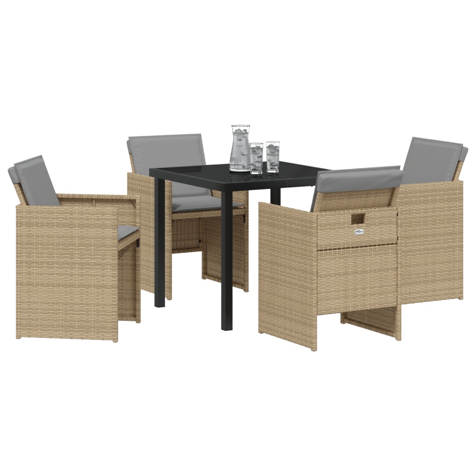 Set dining pentru grădină cu perne în ratan poliester bej - 2 | YEO