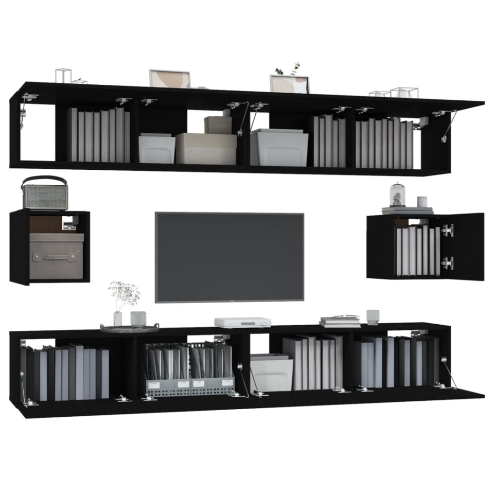 Set dulap TV, 6 piese, negru, lemn prelucrat - 3 | YEO