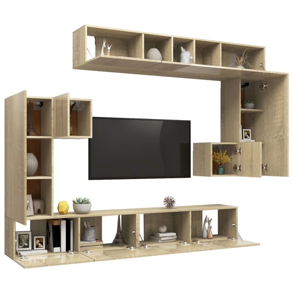 Set dulap TV, 8 piese, stejar sonoma, lemn prelucrat - 2 | YEO