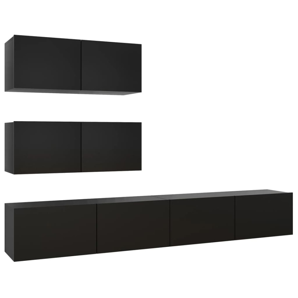 Set dulapuri TV, 4 buc., negru, lemn prelucrat - 1 | YEO