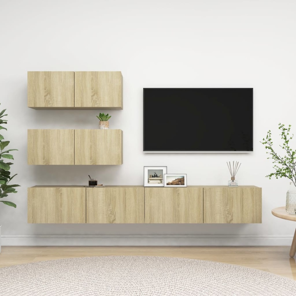 Set dulapuri TV, 4 piese, stejar sonoma, lemn prelucrat