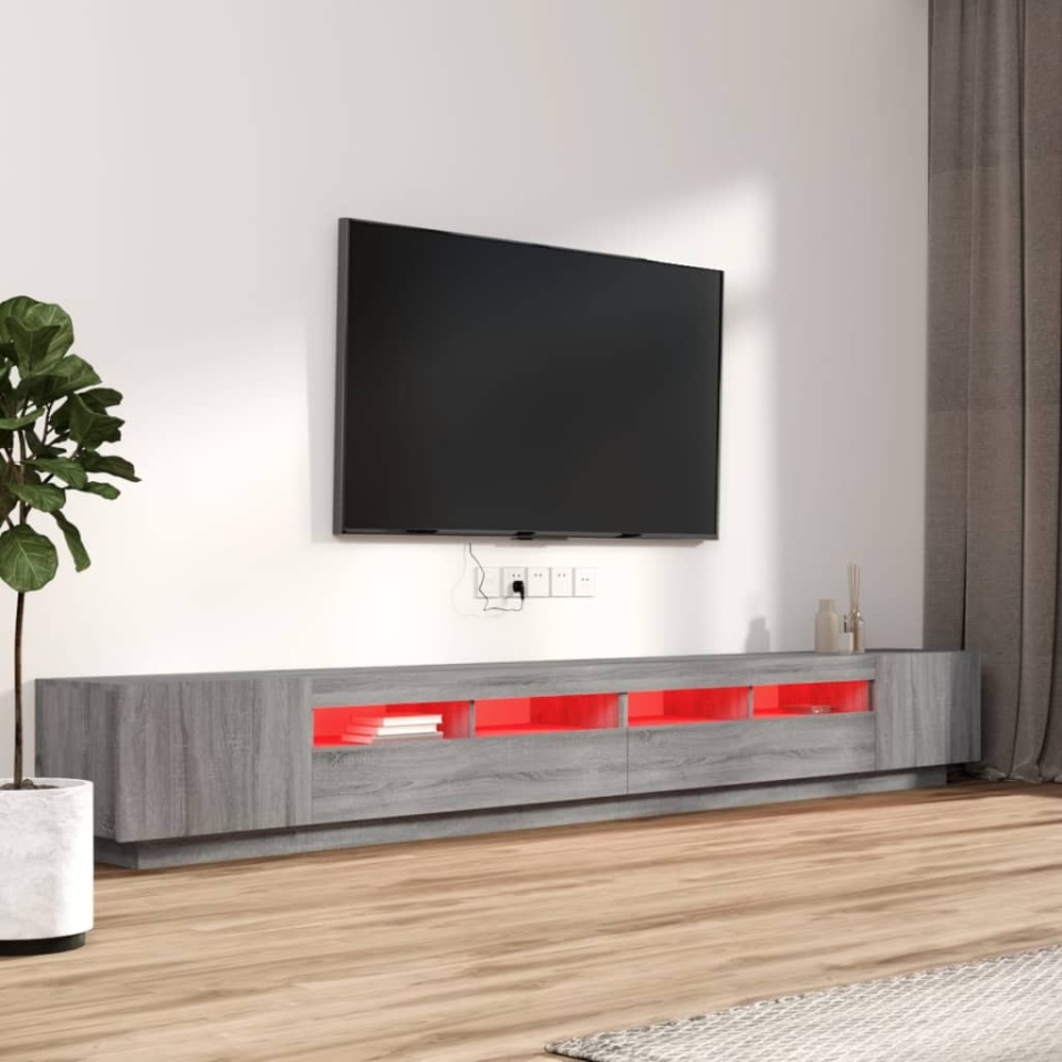 Set dulapuri TV cu LED, 3 piese, gri sonoma, lemn prelucrat - 2 | YEO