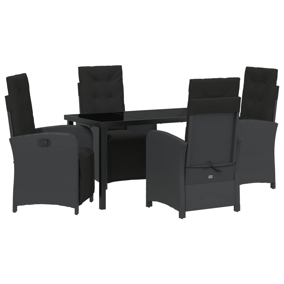 Set Masă Grădină cu Perne Negru Poliratan, Masă pentru Grădină Neagră 140x80x73 cm cu Sticlă Securizată - 1 | YEO