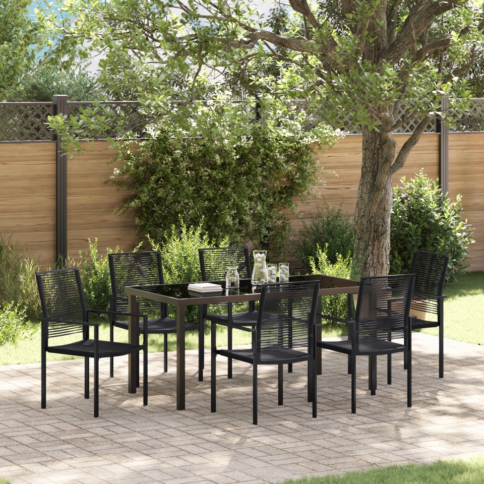 Set masă pentru grădină cu 7 piese Negru Rattan PVC